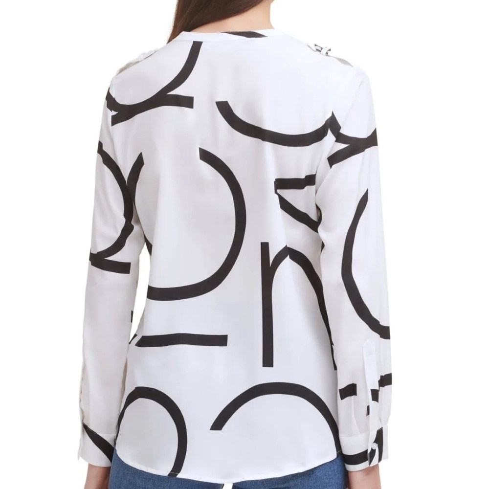 Calvin Klein White Button-Down Shirt with Black Graphic Print - Picture 6 of 7